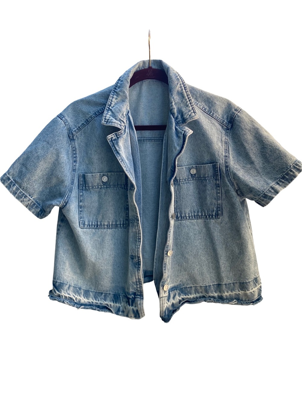 Jane + Delancey blue denim short sleeve button front cotton jacket size medium
